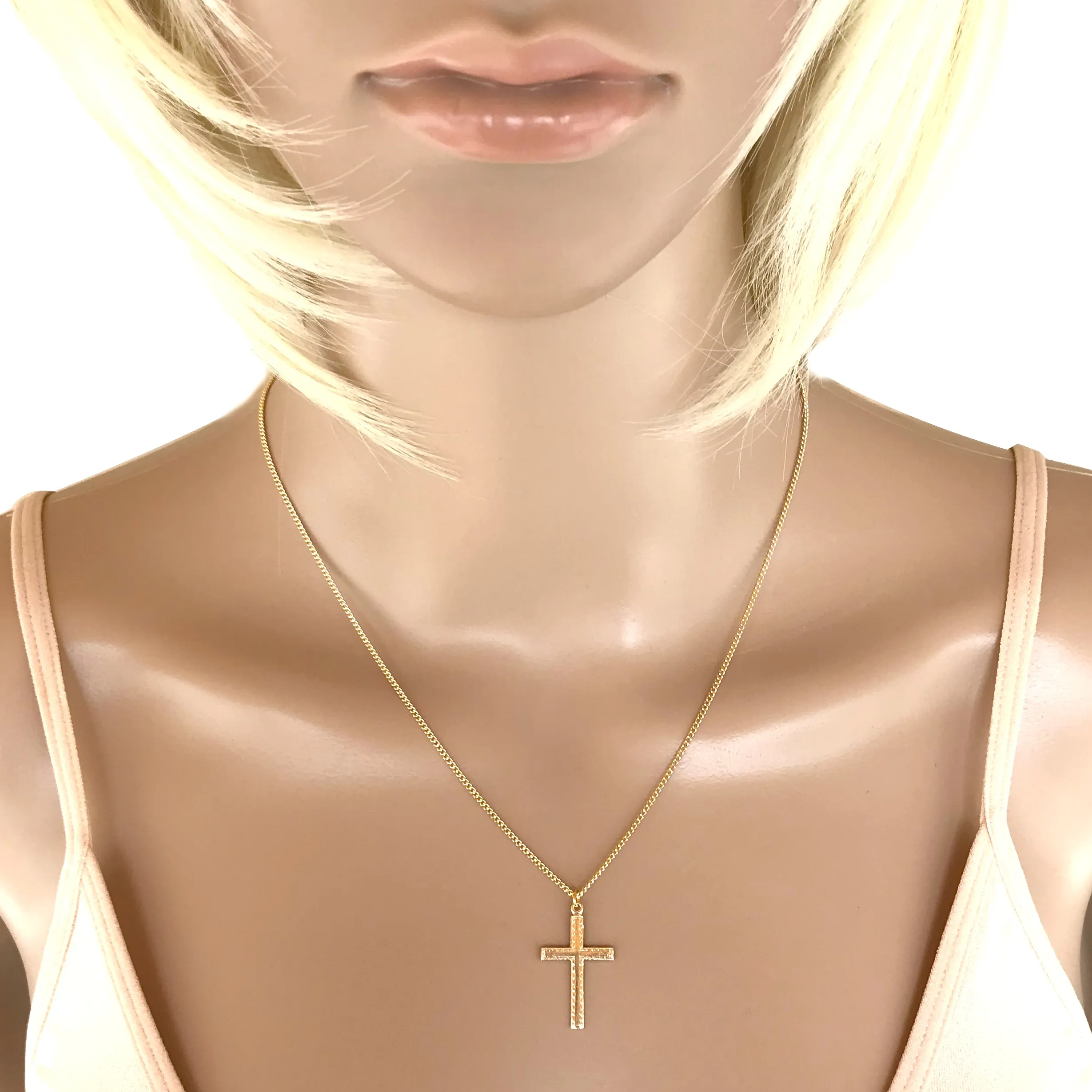 14k Gold-Filled Flat Unisex Cross Pendant Necklace, 18" Chain with 1 1/4" Extender