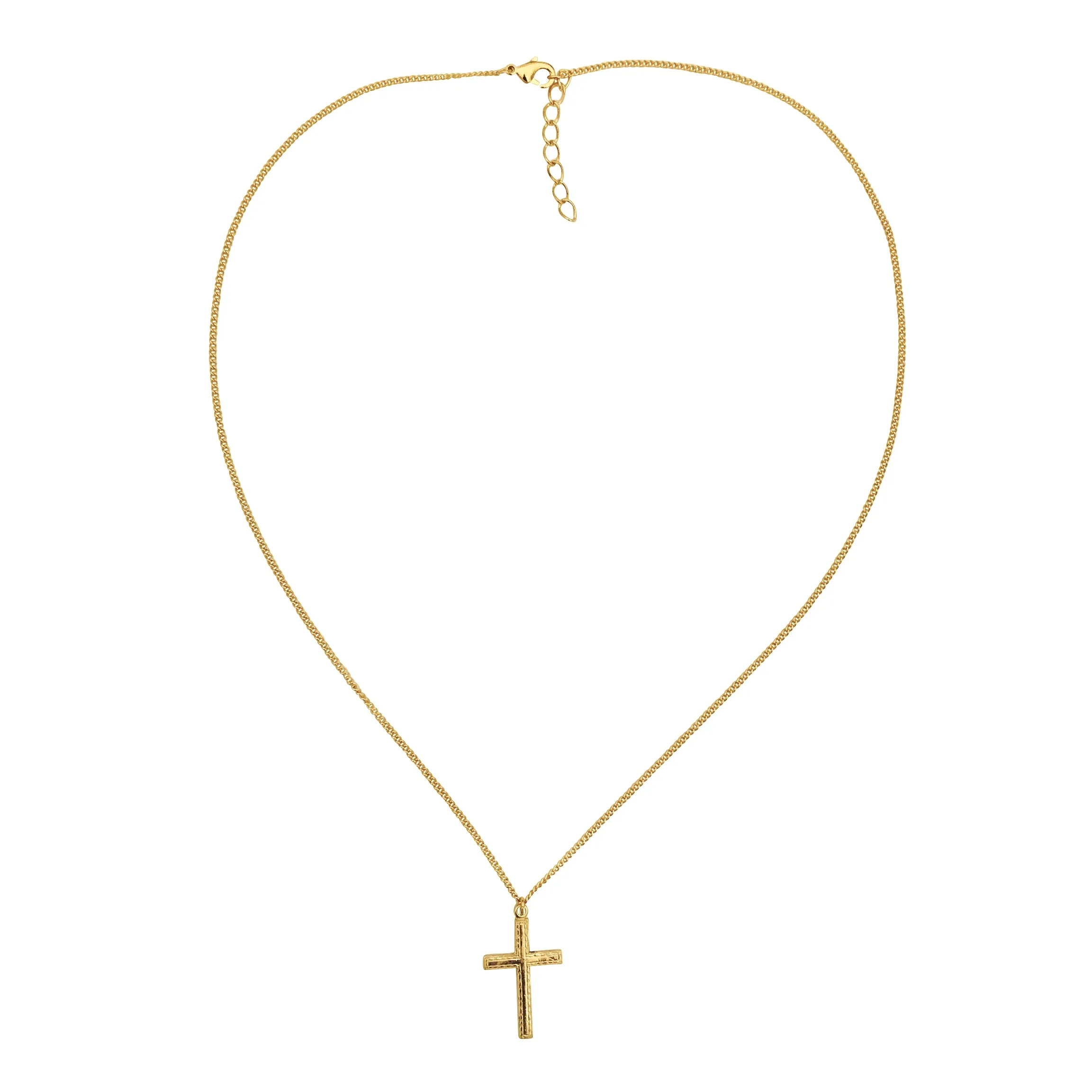 14k Gold-Filled Flat Unisex Cross Pendant Necklace, 18" Chain with 1 1/4" Extender