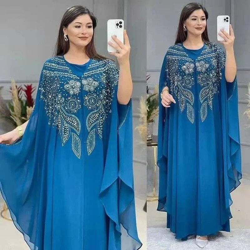 2 Piece Plus Size Chiffon African Arabian Boubou Kaftan Abaya Dress for Women