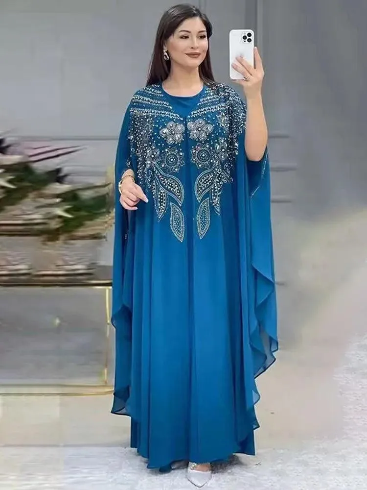 2 Piece Plus Size Chiffon African Arabian Boubou Kaftan Abaya Dress for Women