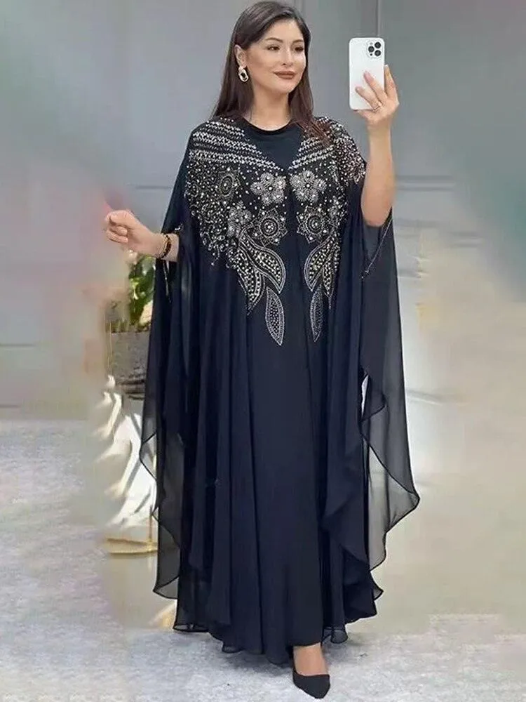 2 Piece Plus Size Chiffon African Arabian Boubou Kaftan Abaya Dress for Women