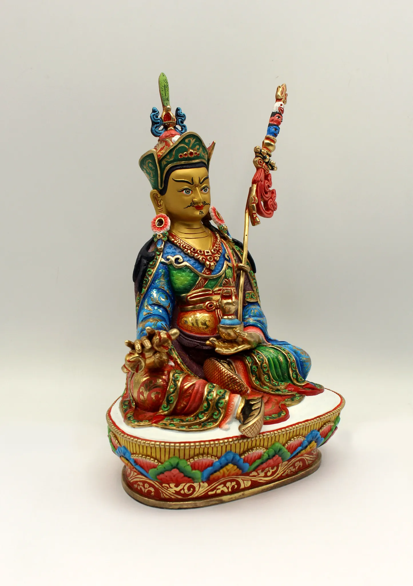 24 K Gold Hand-Painted Guru Padmasambhava RAJUMU NI SAKYA Statue 9"H