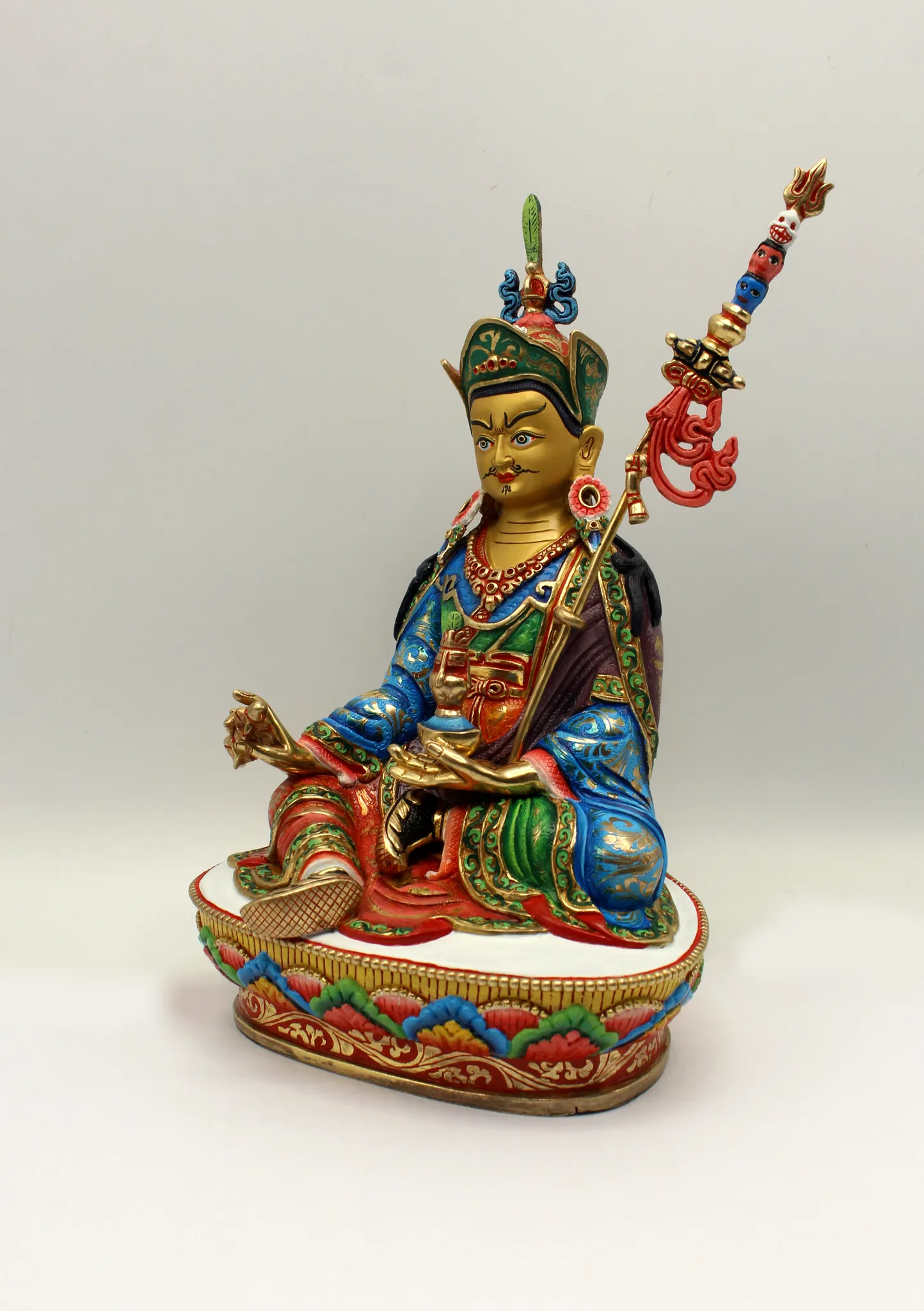 24 K Gold Hand-Painted Guru Padmasambhava RAJUMU NI SAKYA Statue 9"H