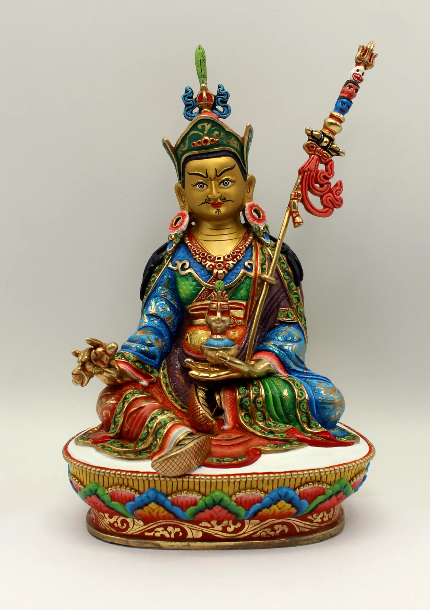 24 K Gold Hand-Painted Guru Padmasambhava RAJUMU NI SAKYA Statue 9"H