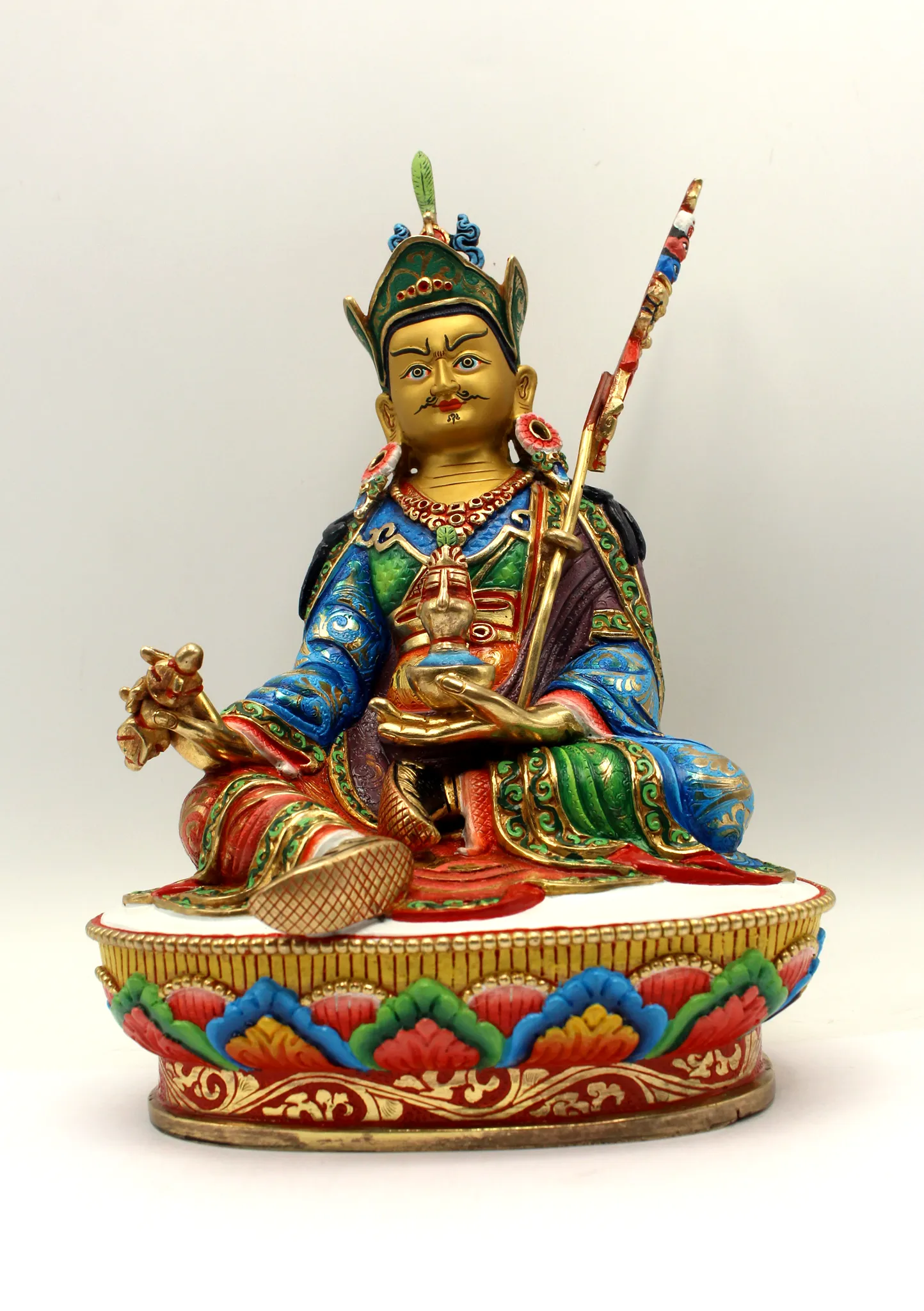 24 K Gold Hand-Painted Guru Padmasambhava RAJUMU NI SAKYA Statue 9"H