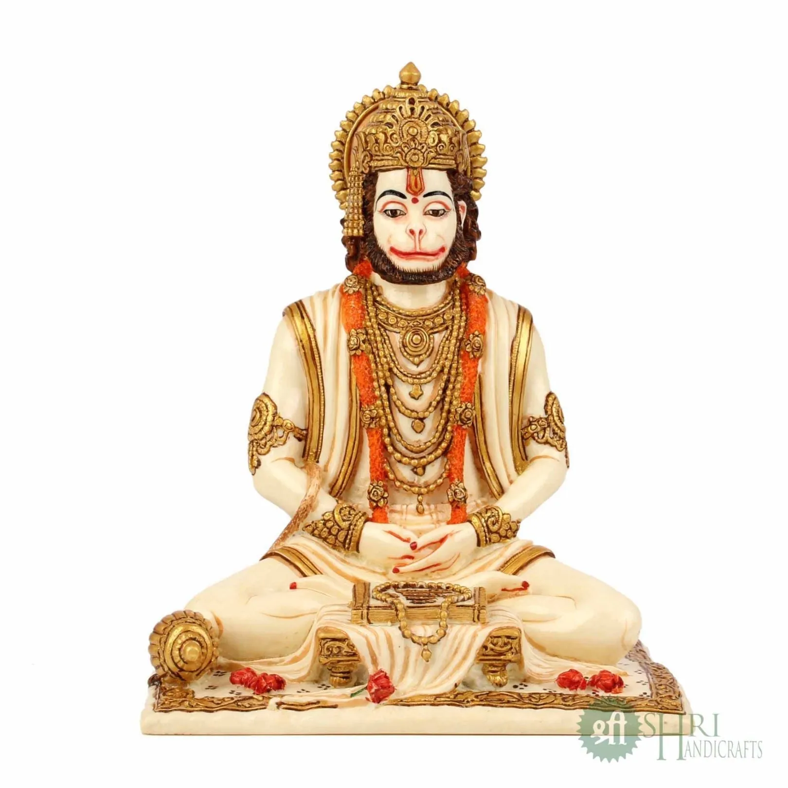 8" HANUMAN SITTING STATUE FINE GOLD PAINTING