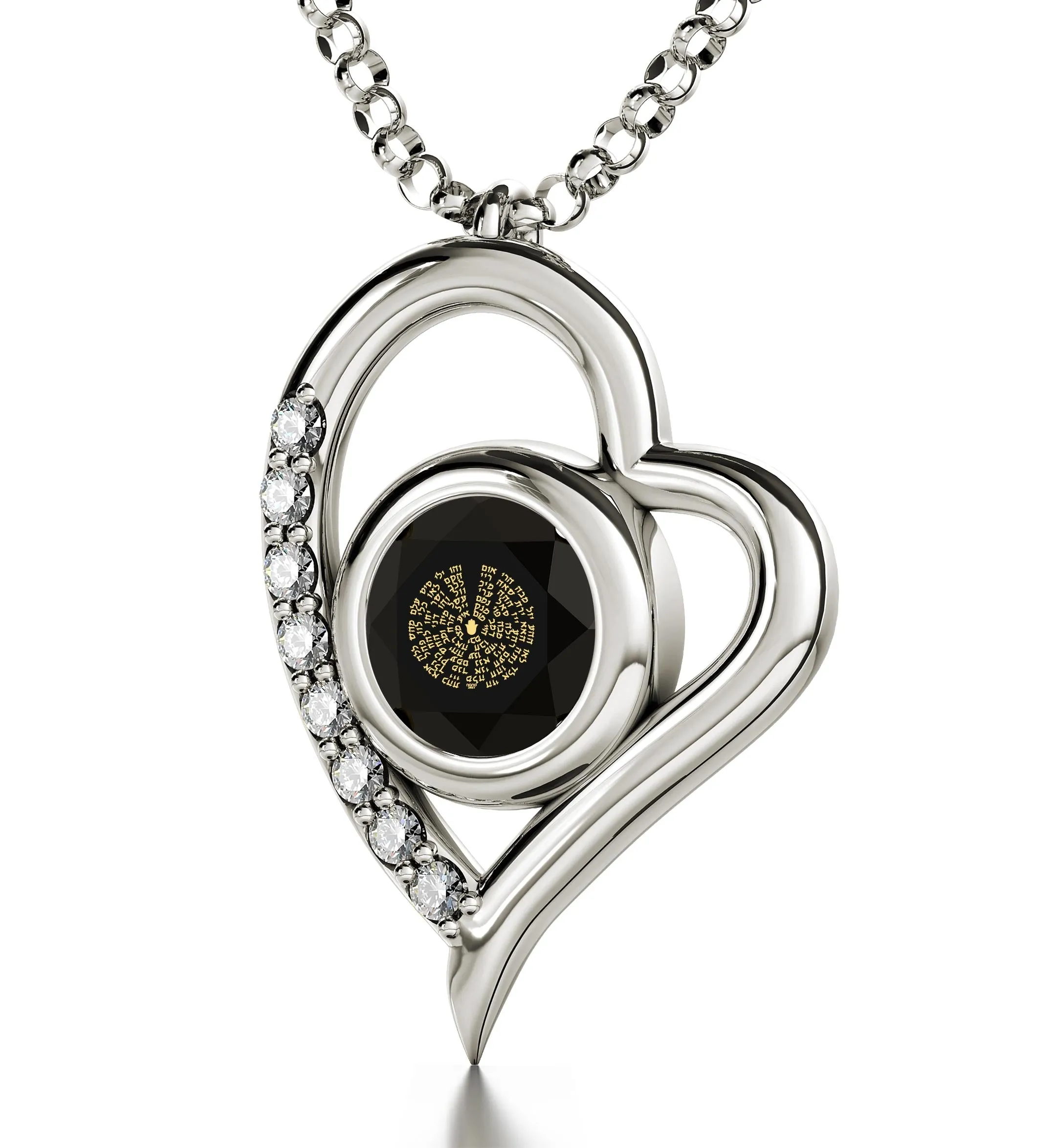 925 Sterling Silver Kabballah Necklace 72 Names Heart Pendant 24k Gold Inscribed