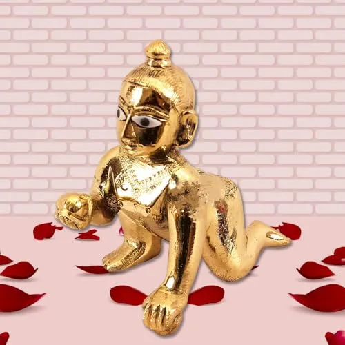 A&S Ventures Laddu Gopal Ji Brass Laddu Gopal Krishna Ji Bal GOPA Lord Laddu Gopal Statue (Gold), for Janmashtami Special Hindu Deity Statue