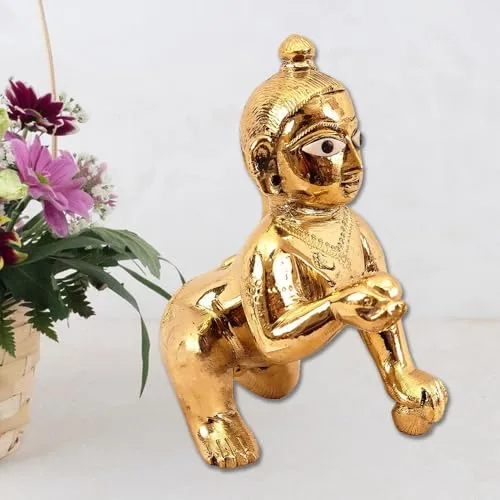 A&S Ventures Laddu Gopal Ji Brass Laddu Gopal Krishna Ji Bal GOPA Lord Laddu Gopal Statue (Gold), for Janmashtami Special Hindu Deity Statue