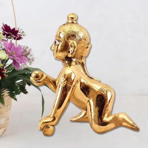 A&S Ventures Laddu Gopal Ji Brass Laddu Gopal Krishna Ji Bal GOPA Lord Laddu Gopal Statue (Gold), for Janmashtami Special Hindu Deity Statue