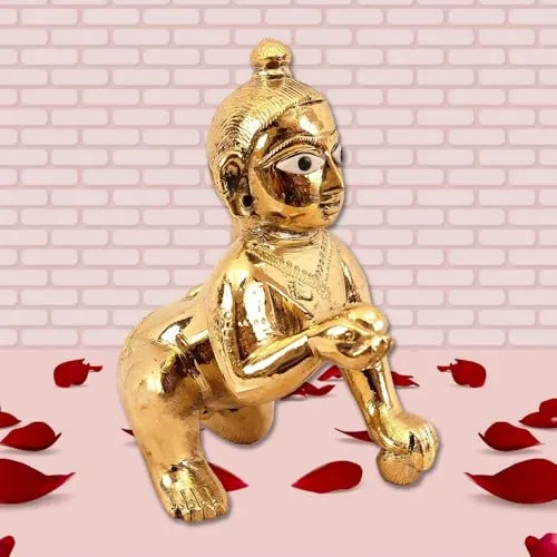 A&S Ventures Laddu Gopal Ji Brass Laddu Gopal Krishna Ji Bal GOPA Lord Laddu Gopal Statue (Gold), for Janmashtami Special Hindu Deity Statue