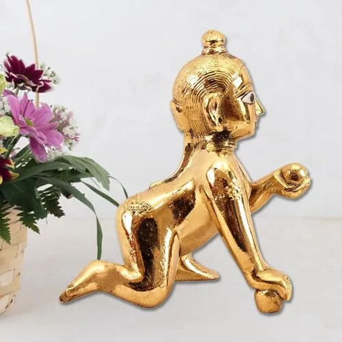 A&S Ventures Laddu Gopal Ji Brass Laddu Gopal Krishna Ji Bal GOPA Lord Laddu Gopal Statue (Gold), for Janmashtami Special Hindu Deity Statue