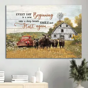 Aberdeen Angus Canvas Sunflower Car Tranquil Farm Every Day Is A New Beginning Canvas Wall Art - Christian Wall Decor