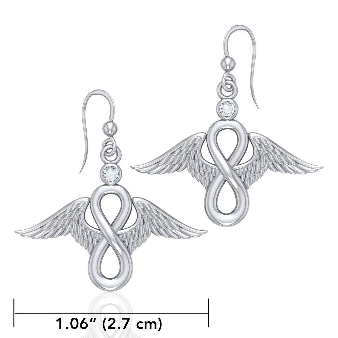 Angel Wings and Infinity Symbol with Gemstone Silver Earrings TER1665