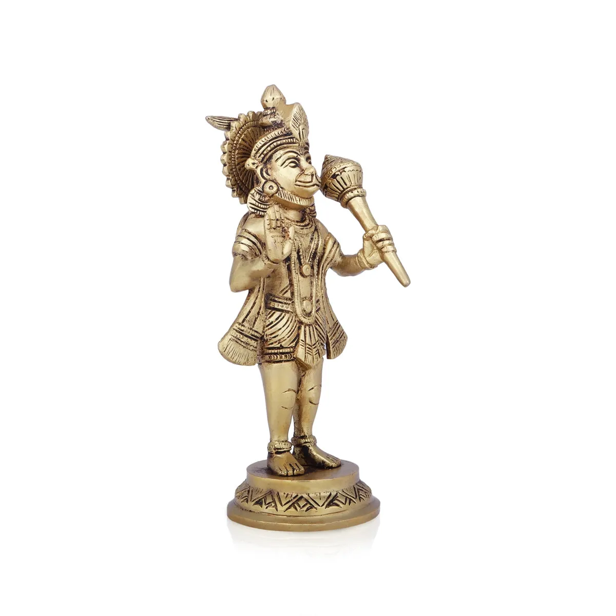 Anjaneya Statue - 8 x 4 Inches | Antique Brass Idol/ Standing Hanuman Statue for Pooja/ 1.550 Kgs Approx