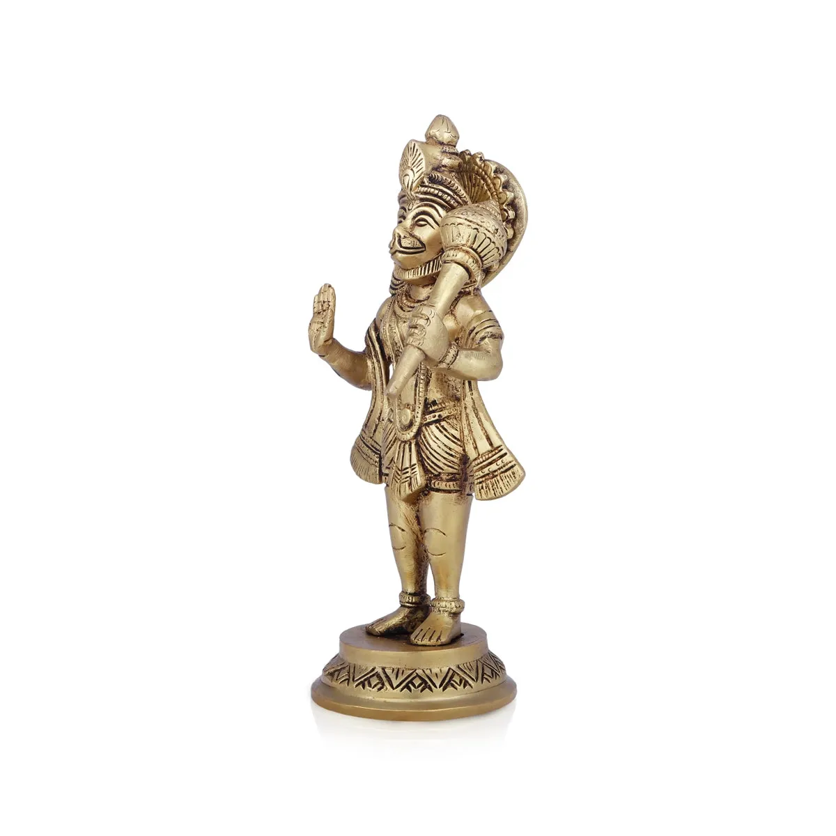 Anjaneya Statue - 8 x 4 Inches | Antique Brass Idol/ Standing Hanuman Statue for Pooja/ 1.550 Kgs Approx