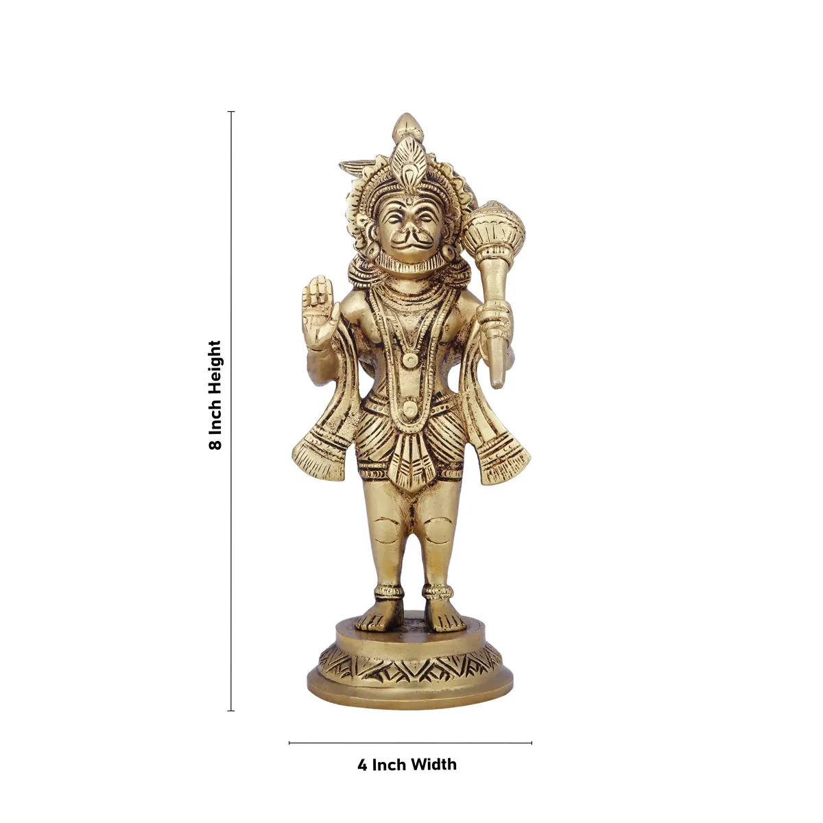 Anjaneya Statue - 8 x 4 Inches | Antique Brass Idol/ Standing Hanuman Statue for Pooja/ 1.550 Kgs Approx