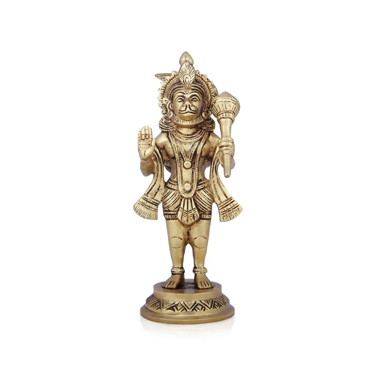 Anjaneya Statue - 8 x 4 Inches | Antique Brass Idol/ Standing Hanuman Statue for Pooja/ 1.550 Kgs Approx