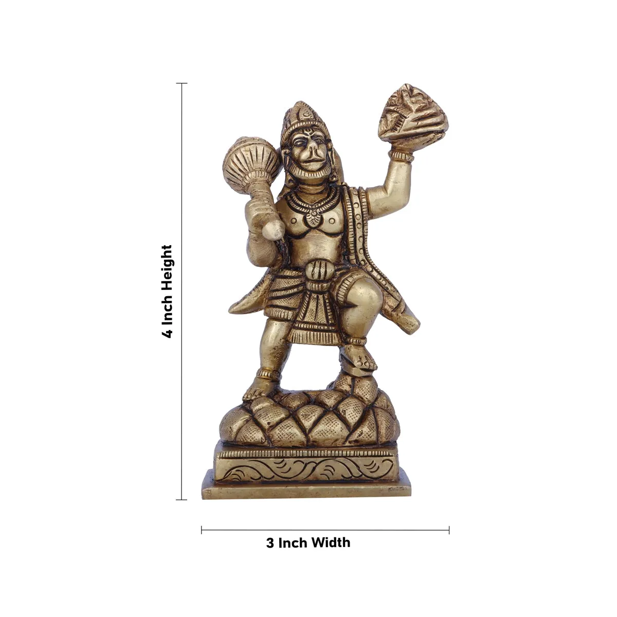 Anjaneya Statue With Sanjeevani - 4 x 3 Inches | Antique Brass Idol/ Standing Hanuman Statue for Pooja/ 530 Gms