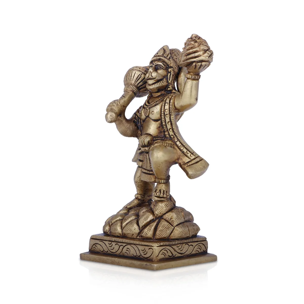 Anjaneya Statue With Sanjeevani - 4 x 3 Inches | Antique Brass Idol/ Standing Hanuman Statue for Pooja/ 530 Gms