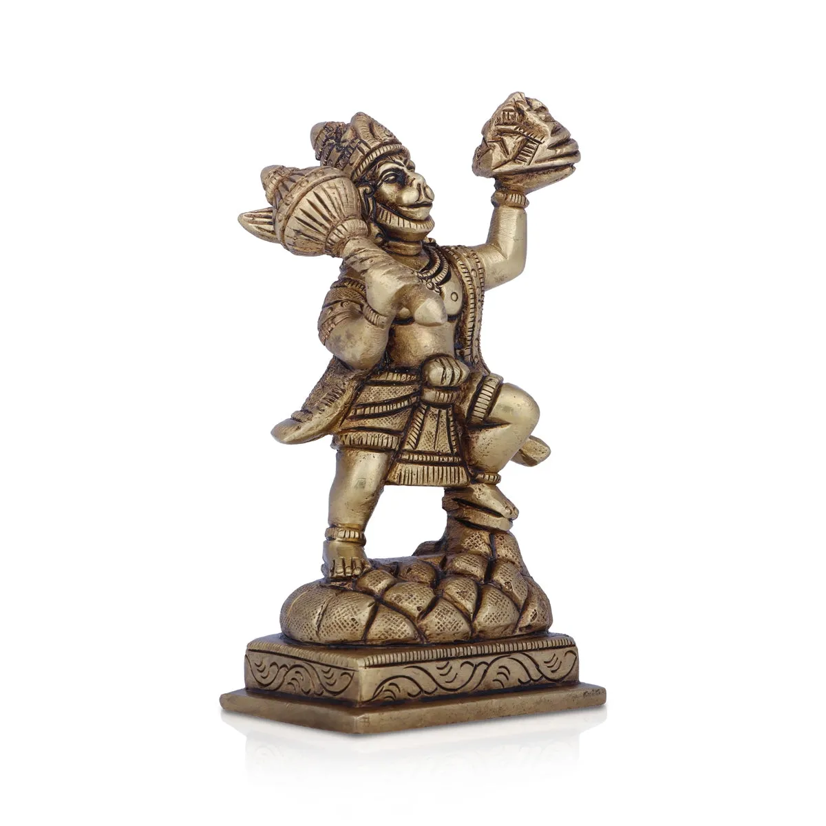 Anjaneya Statue With Sanjeevani - 4 x 3 Inches | Antique Brass Idol/ Standing Hanuman Statue for Pooja/ 530 Gms