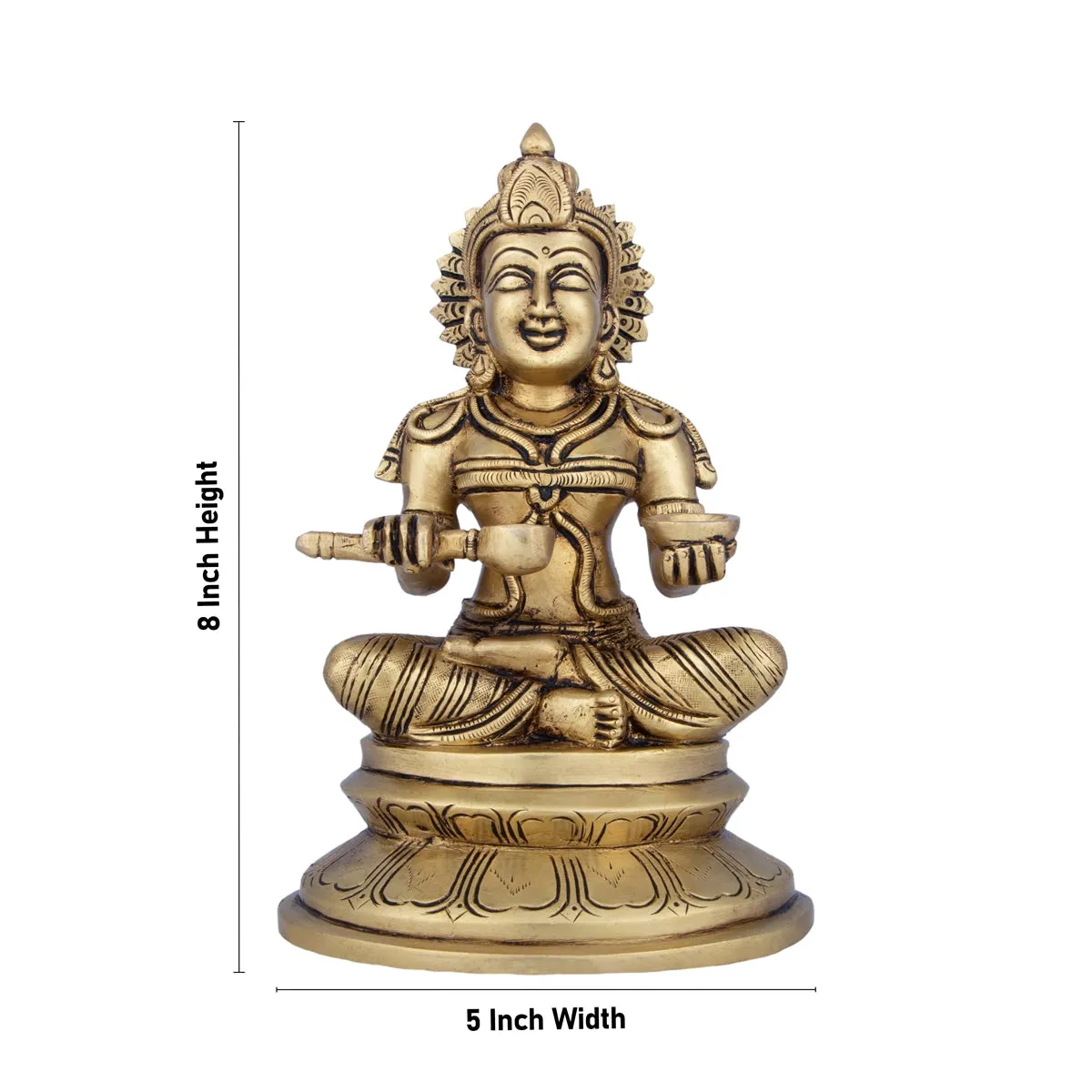 Annapoorani Statue - 8 x 5 Inches | Antique Brass Idol/ Annapoorneshwari Statue for Pooja/ 2.200 Kgs Approx