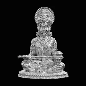 Annapoorani Statue - Silver Polish - 2 x 1.5 Inch | Copper Idol/ Annapuran Devi Murti/ Annapurna Murti for Pooja