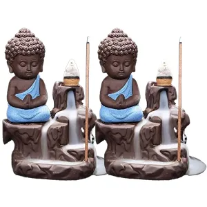 ARCHIES Buddha Idol Statue for Home Decor, Decoration Gift, Gifting Items Multicolor | Living Room, Laughing Buddha Monk Set (Pack of 2)