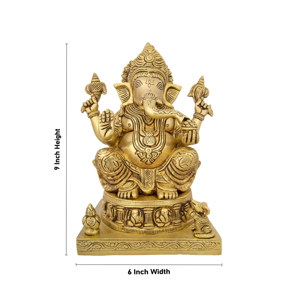 Ashtavinayak Ganesh Murti - 9 x 6 Inches | Antique Brass Idol/ Ganpati Idol/ Vinayaka Statue for Pooja/ 4.740 Kgs