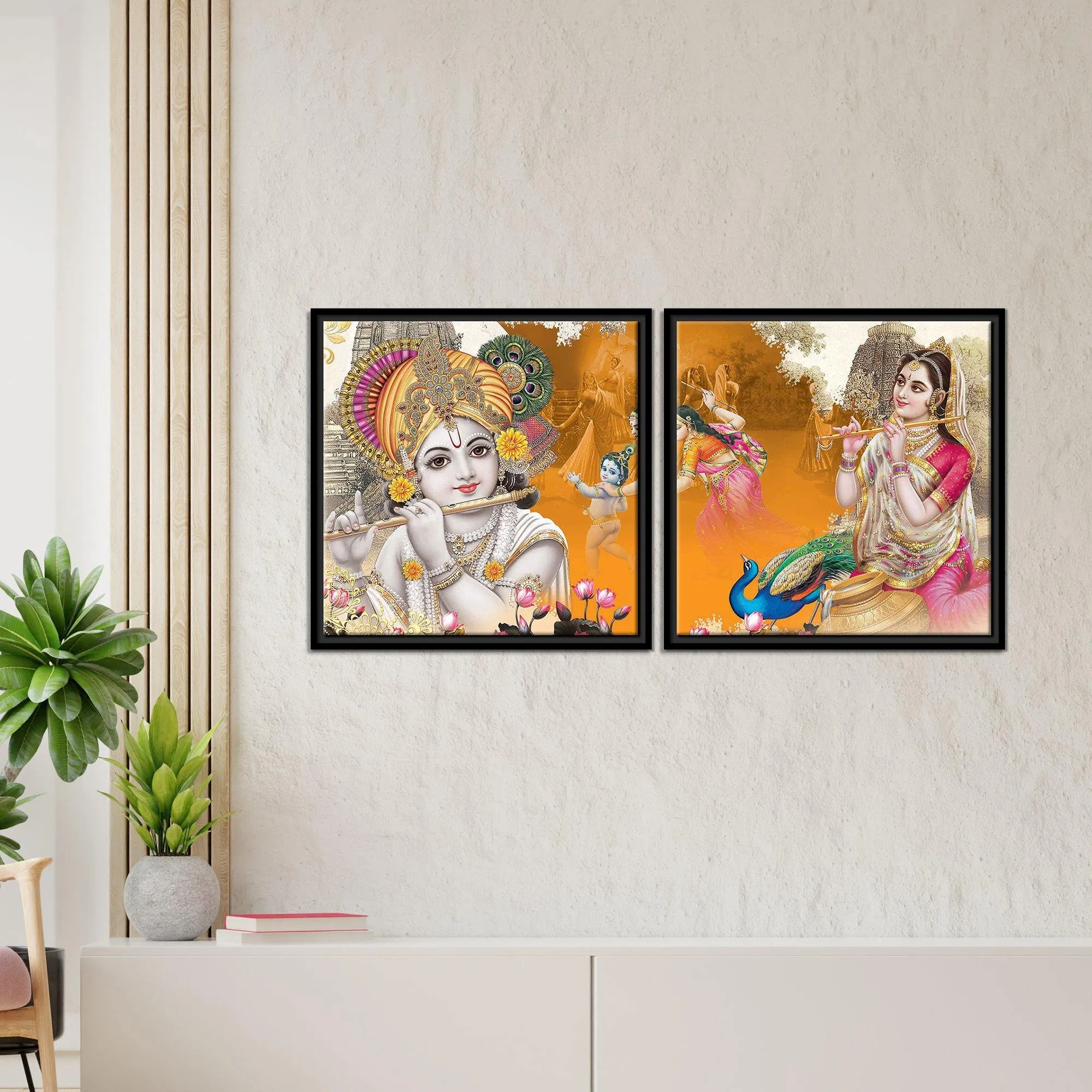 Bal Gopal Wall Painting of 2 Pieces Floating Frame