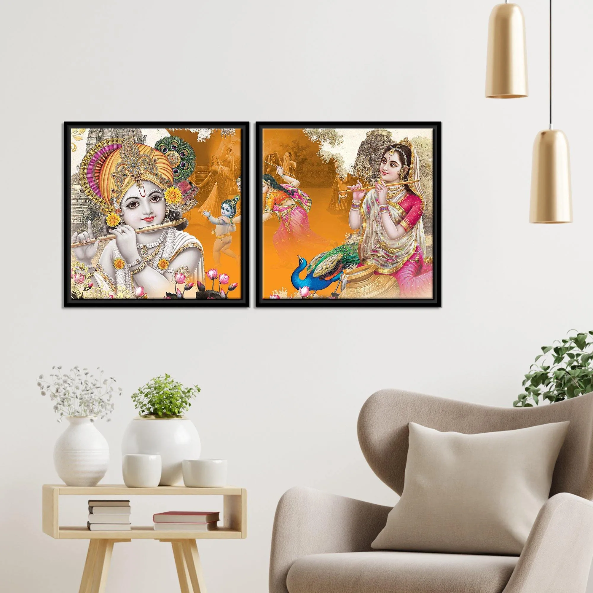 Bal Gopal Wall Painting of 2 Pieces Floating Frame