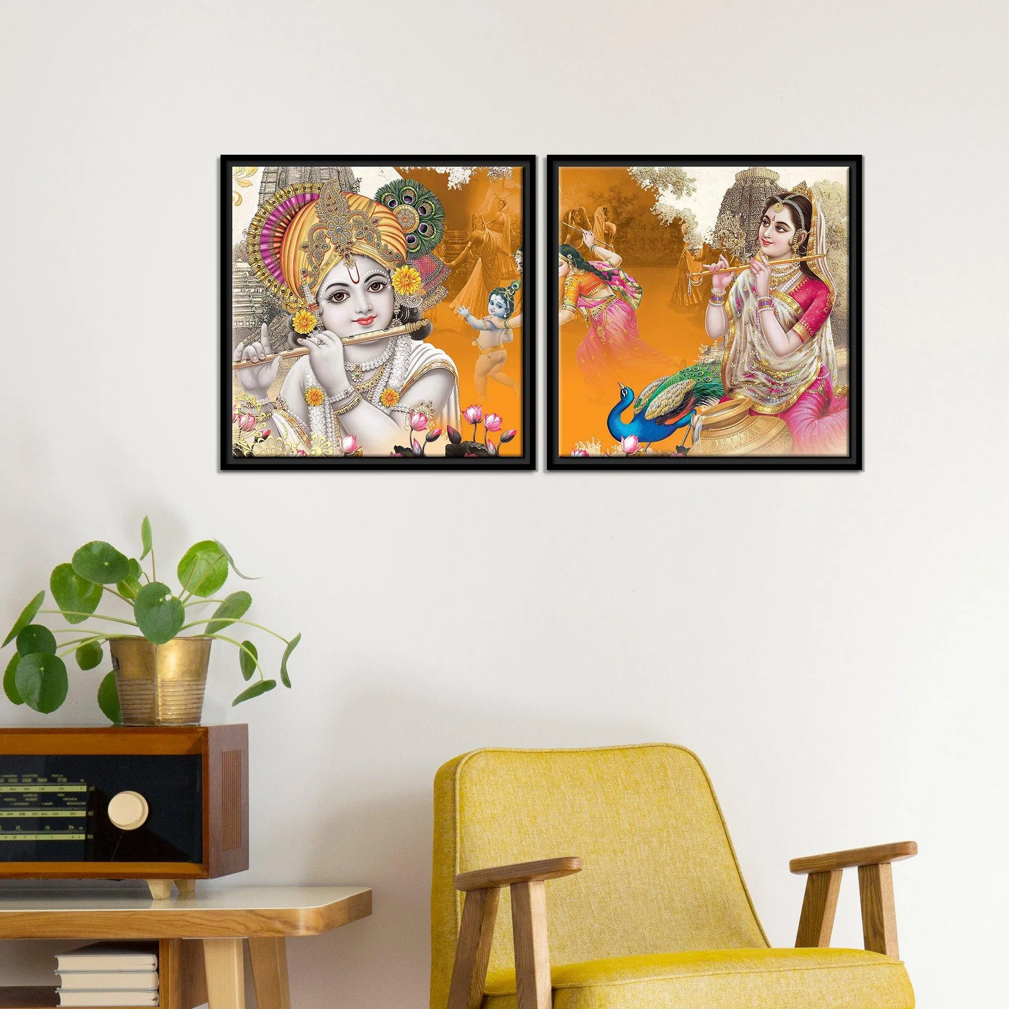 Bal Gopal Wall Painting of 2 Pieces Floating Frame