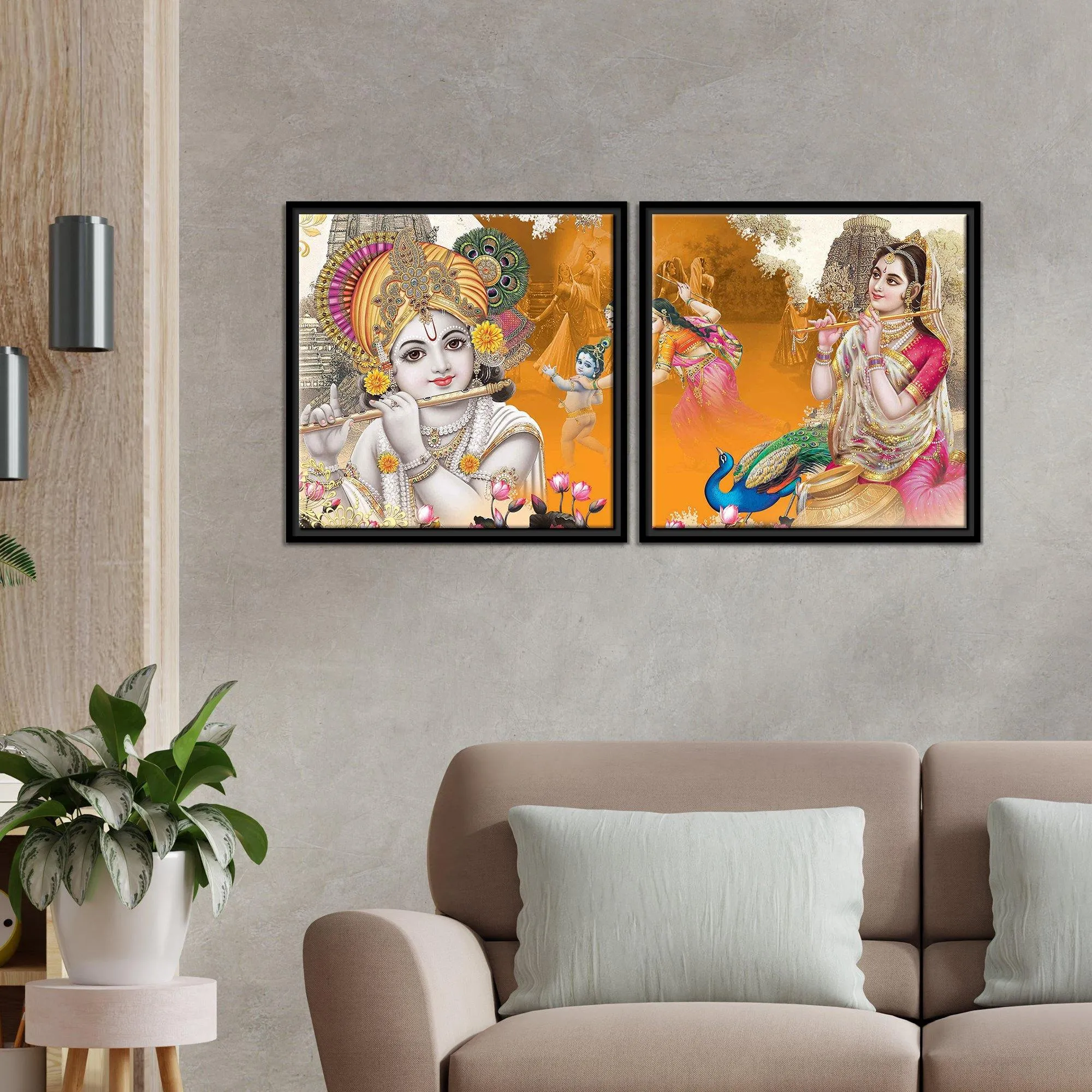 Bal Gopal Wall Painting of 2 Pieces Floating Frame