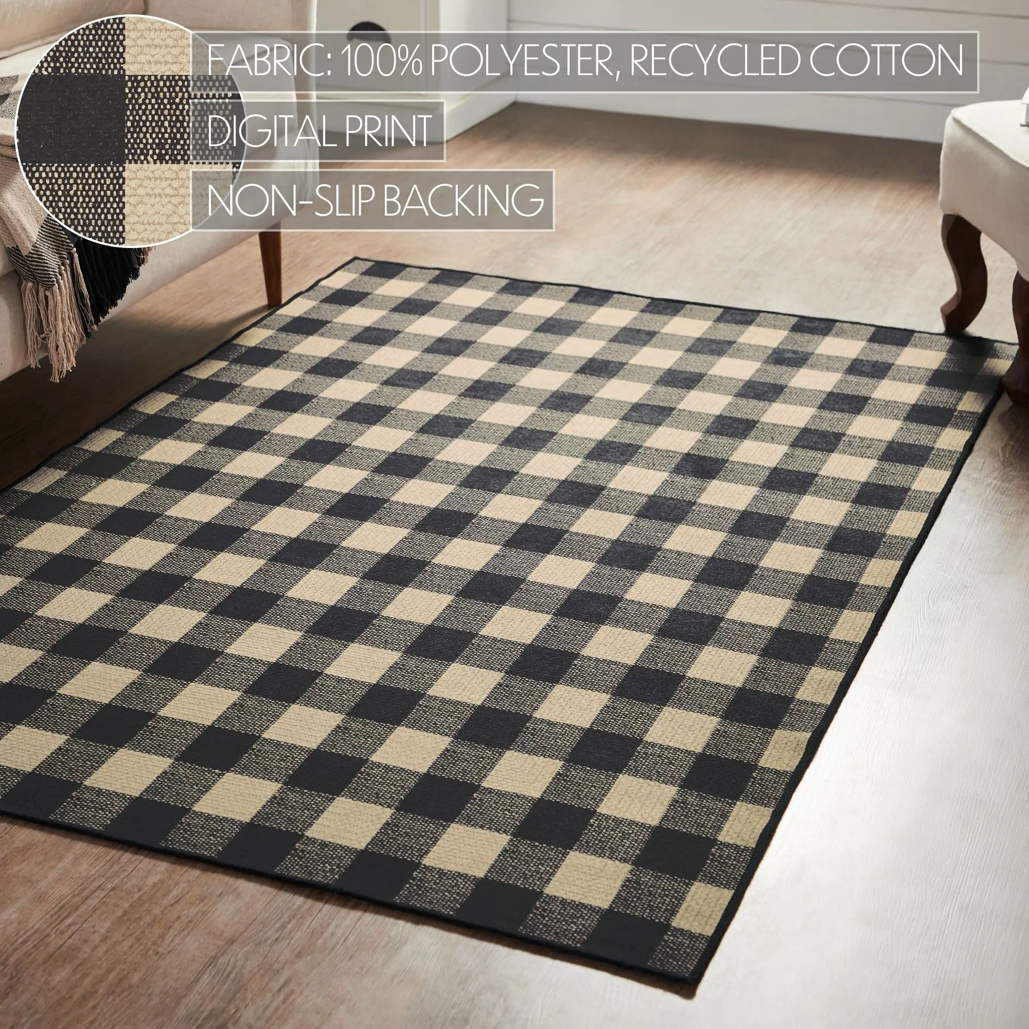 Black Check Polyester Rug Rect 48x72