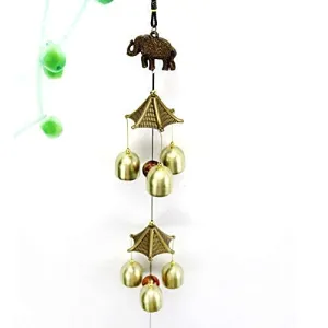 Bless Kraft Metal Wind Chimes for Home Balcony Garden Positive Energy Home Decor Hanging Long Brass Bells & Gifts for Loved One (Elephant with 6 Bells)