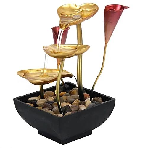 CALANDIS Tabletop Water Fountain Waterfall Ornament Desk Warm Light Indoor