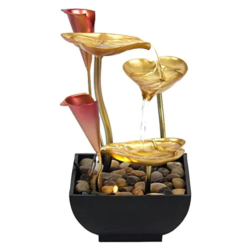 CALANDIS Tabletop Water Fountain Waterfall Ornament Desk Warm Light Indoor