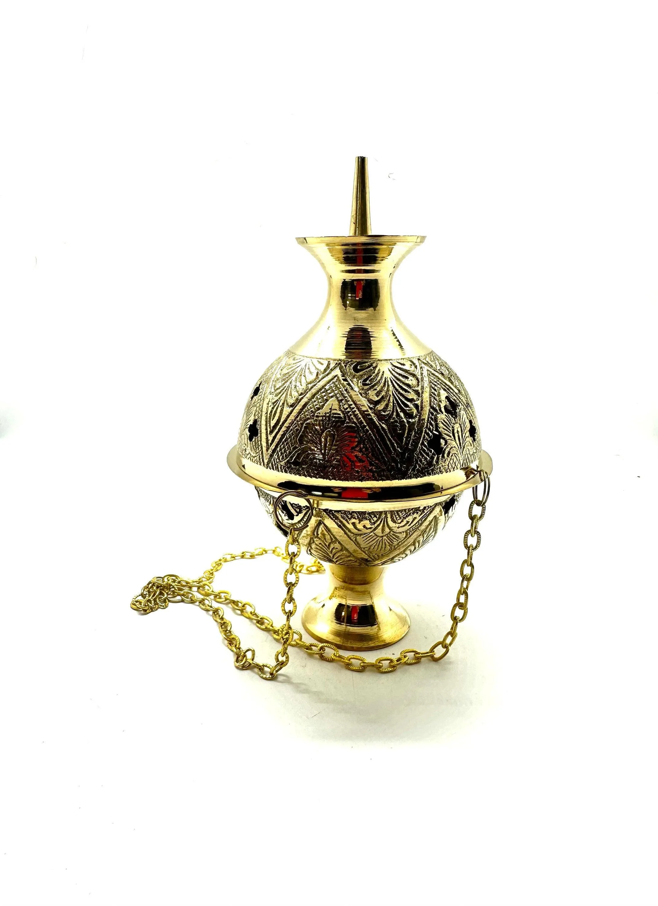 Carved Brass Hanging Censer Holder