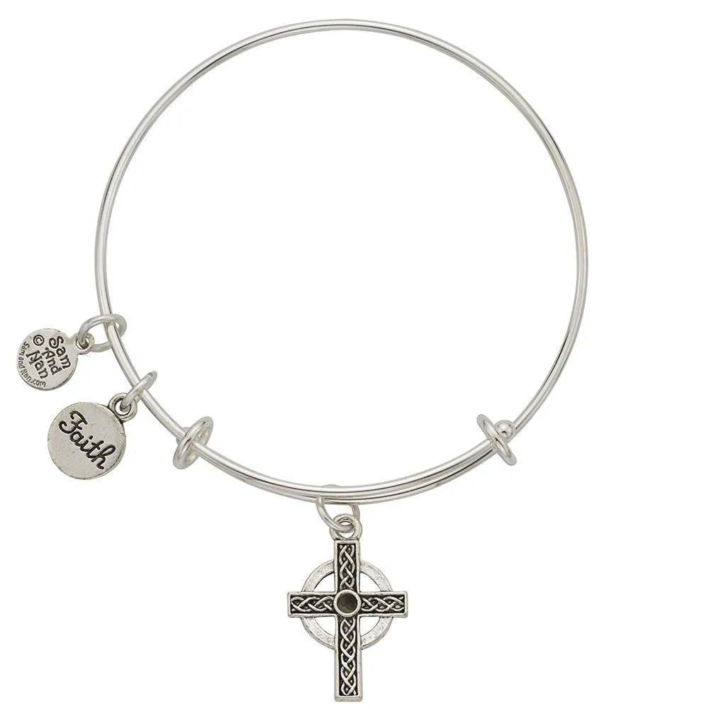 Celtic Cross Faith Charm Bangle Bracelet