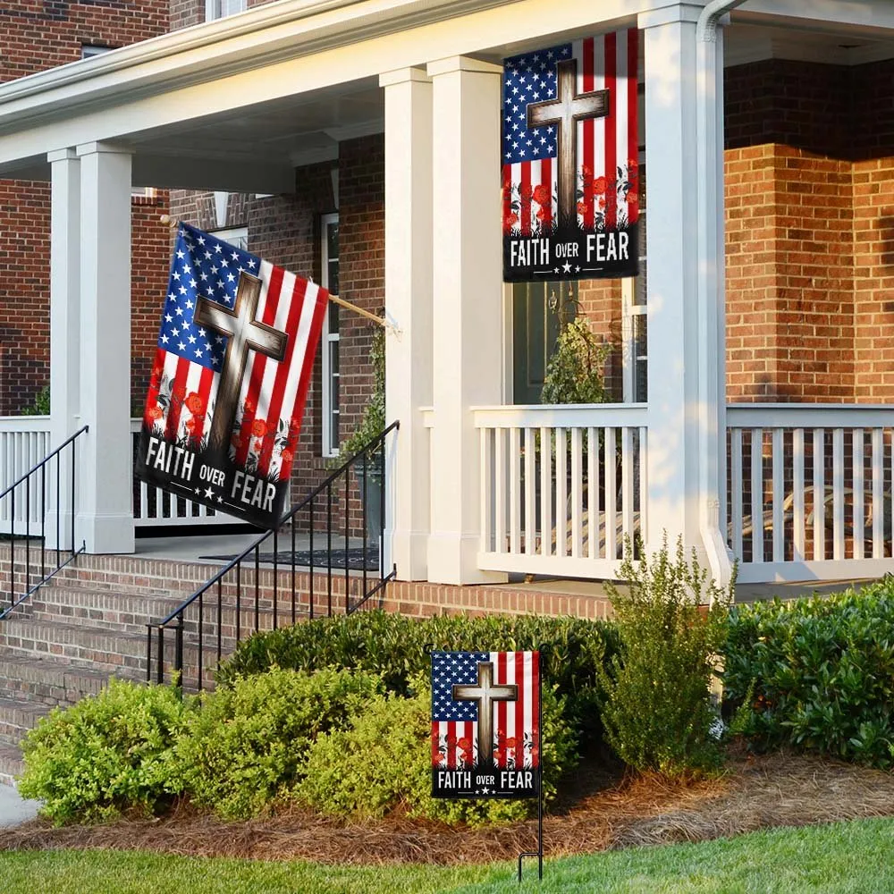 Christian Jesus Cross Faith Over Fear Flag - Religious House Flags