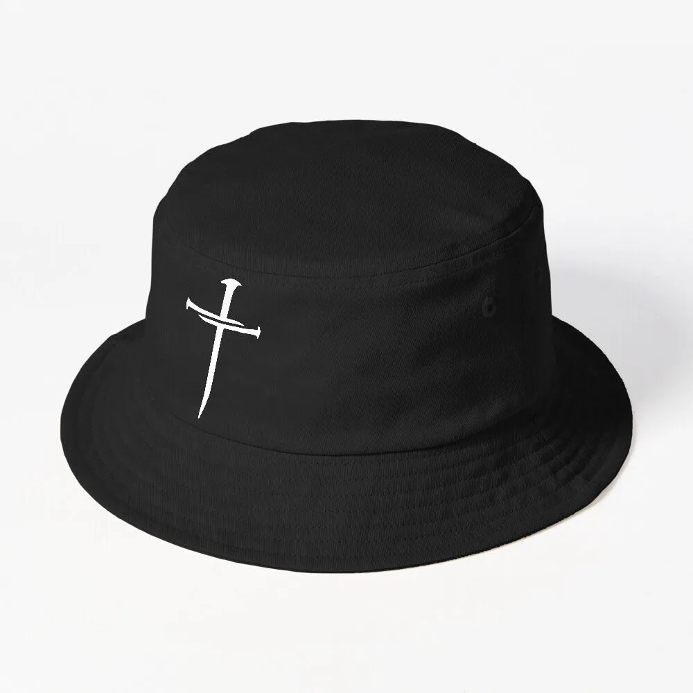 Christian Nail Cross Faith Distressed Religious Men Women Bucket Hat