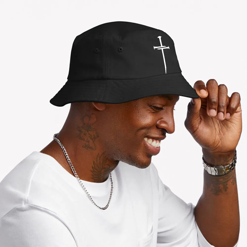 Christian Nail Cross Faith Distressed Religious Men Women Bucket Hat