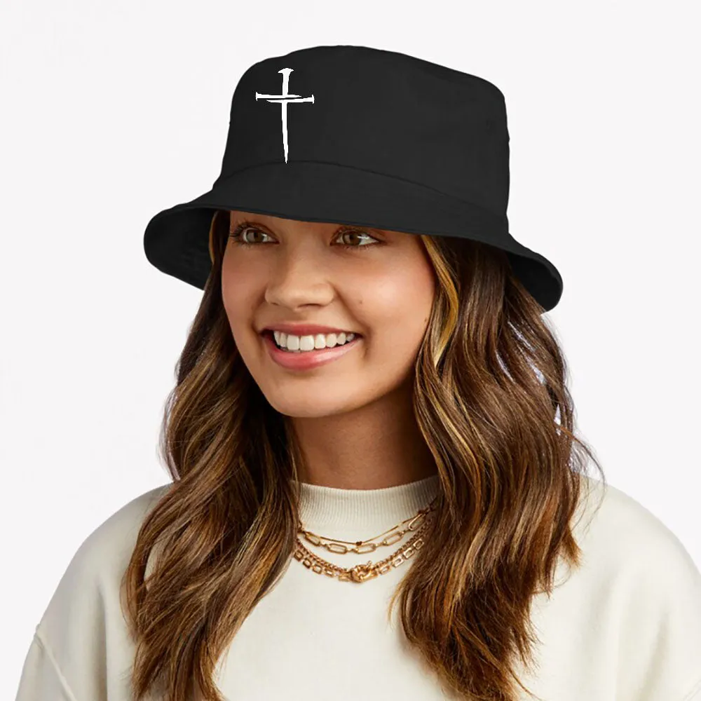 Christian Nail Cross Faith Distressed Religious Men Women Bucket Hat