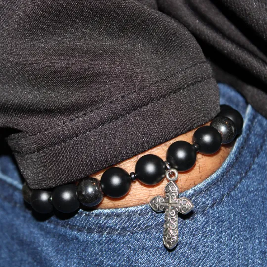 Christian Silver Cross Bead Bracelet