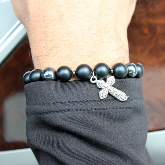 Christian Silver Cross Bead Bracelet