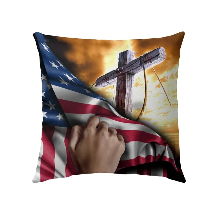 Cross Christ American Flag Hand Christian Pillow