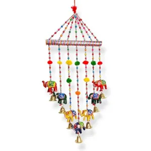 Decorative Handmade Elephant Wind Chimes – Colorful and V Shape latkan for Home Decoration, Office, and Balcony (46 cm)