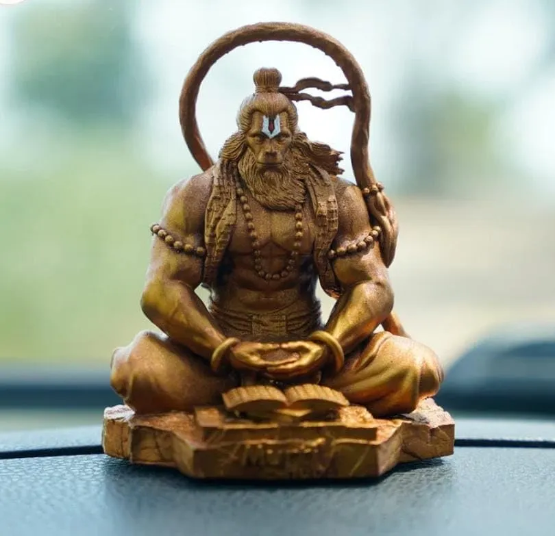 DIGITAL COMM Gold Hanuman Ji Murti Lord Bajrangbali Dhyan Mudra Meditation for Home Car Dashboard Decorative Showpiece - 11 cm (Resin, Gold)