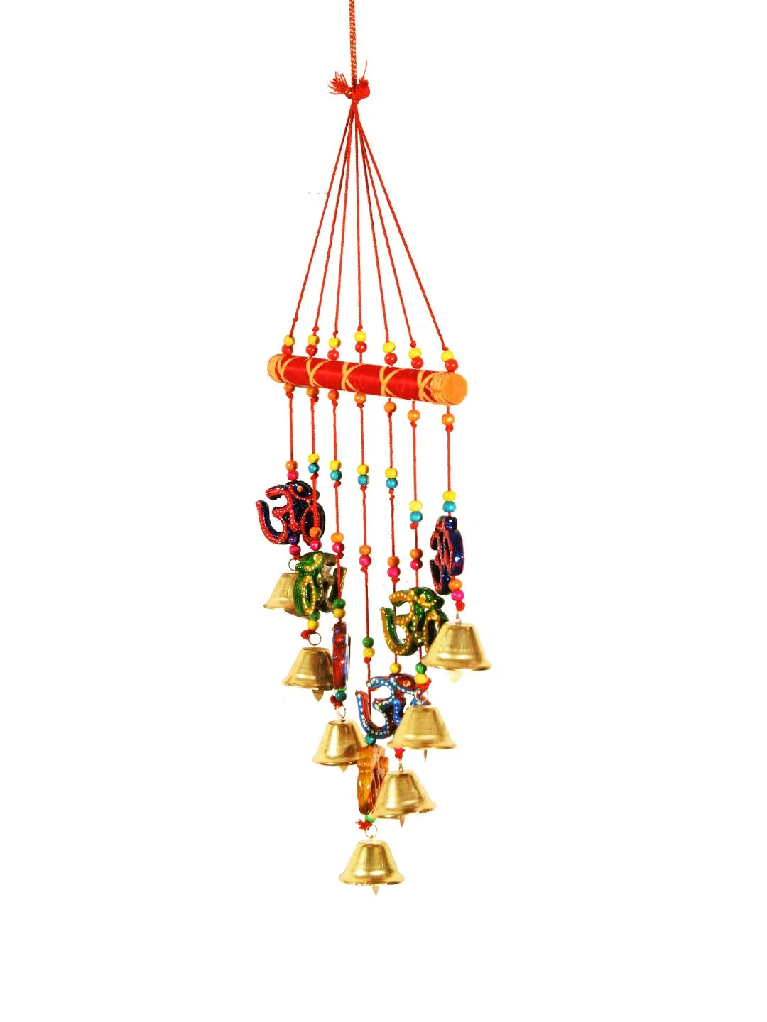 DreamKraft Handcrafted OM V Shape Door Hanging Wood Windchime (77CM, Multicolor)