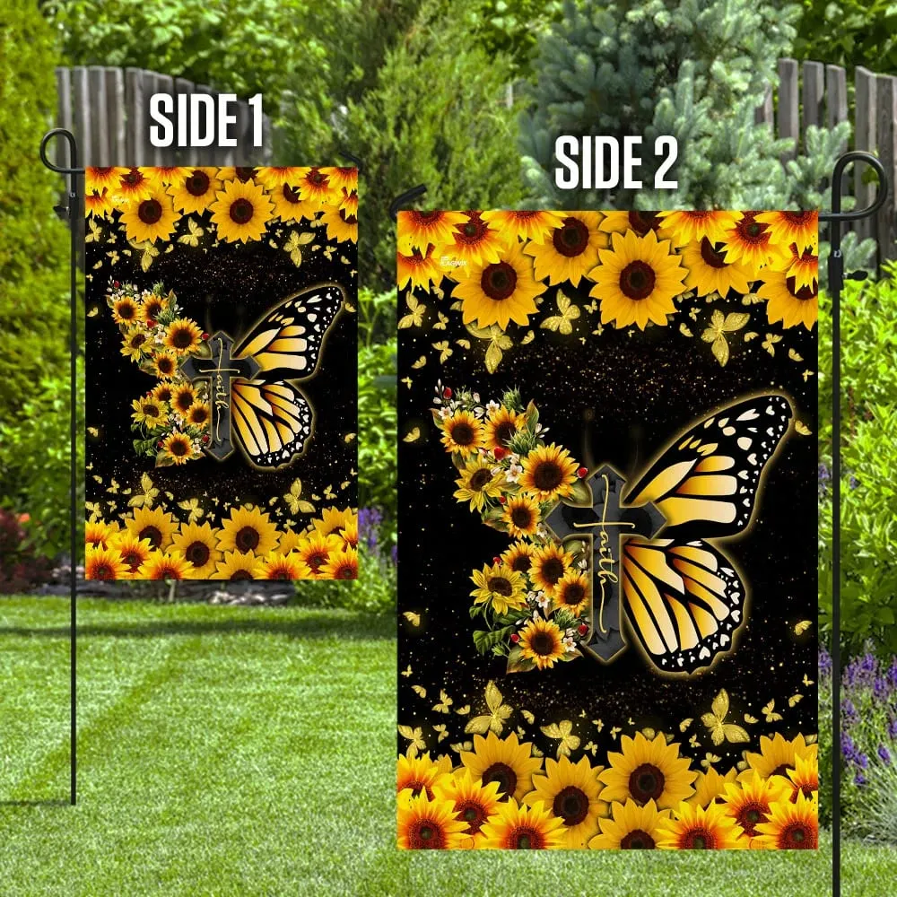 Faith Christian Cross Butterfly Flag - Outdoor Christian House Flag - Christian Garden Flags